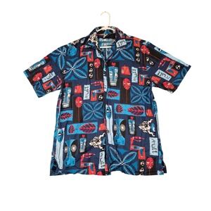 Stone Brewing McBiff Mens Tiki Mask‎ Skull Button Down Shirt Blue Red Large RARE